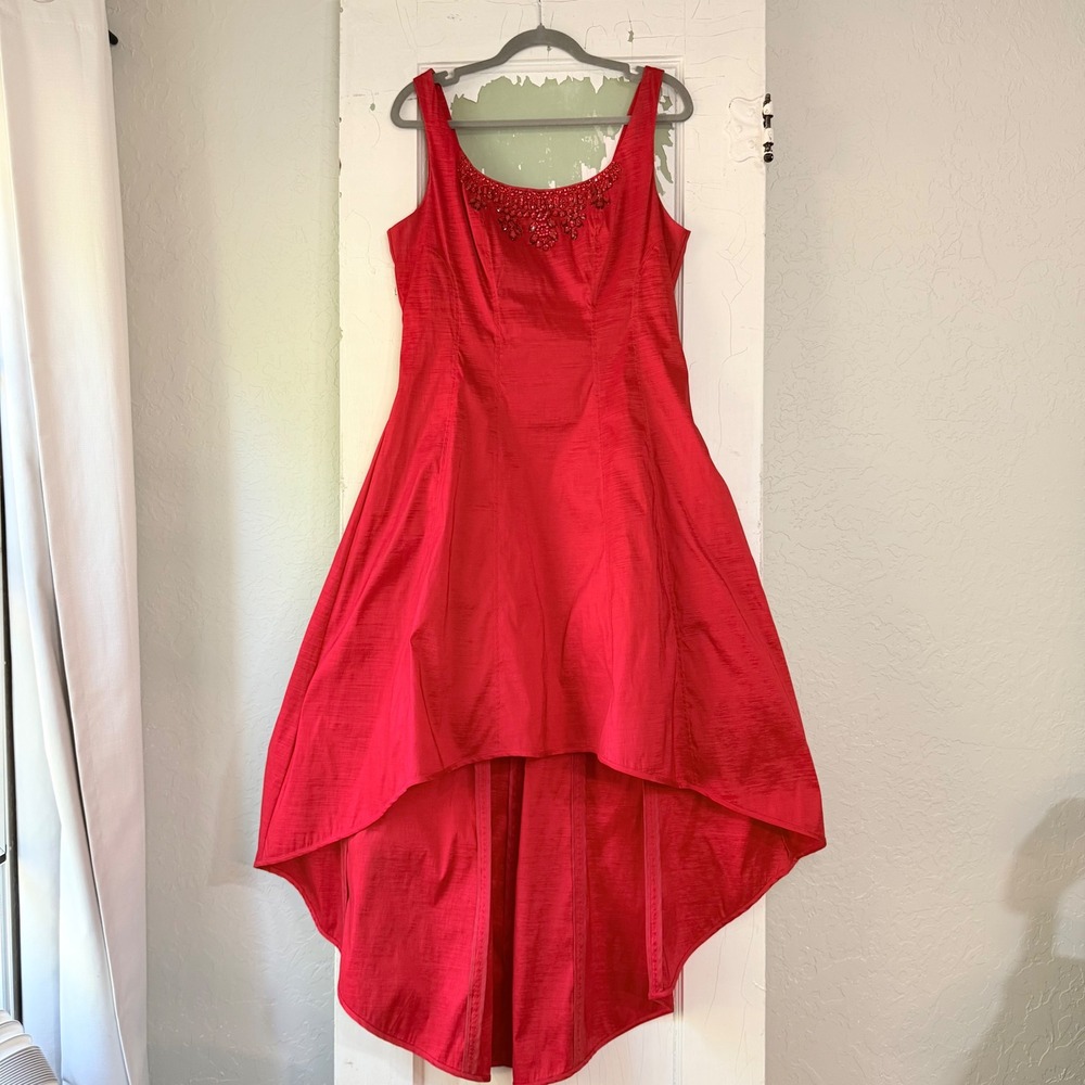 Nicole Miller New York Red Beaded High Low Evening Gown Dress Size 12